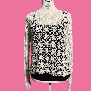 Wildfox Cream Crochet Openwork Top